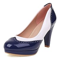 Women Cone Heel Pumps, High Heel Pumps Round Toe Slip On Party Shoes with Platform Beaded Elegant, Size 2-13.5