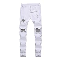 Andongnywell Men's Slim Fit Knee Destroyed Jeans Distressed Skinny Fit Stretch Denim Pants Low-Rise Ripped Trousers