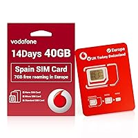 Spain Vodafone SIM Card 14 Days 40GB, 7 GB Free Roaming in Europe, Unlimited Europe Local Calls, Activation Required, Applicable to 34 Europe Countries (14 Days 40 GB- Activation Required)