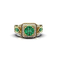 2 Ctw Round And Marquise Natural Emerald And Diamond Ring 0.65 Ctw Diamond Weight, G-H Color Diamond, SI1-SI2 Clarity Diamond Ring 14k Solid Gold Emerald Ring
