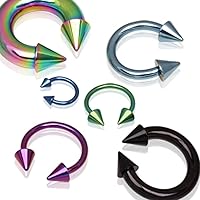 WildKlass Jewelry Spike Horseshoe Earring 18G 16G 14G Titanium Anodized Spike Horseshoe Ring
