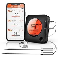 BFOUR Meat Thermometer Wireless Bluetooth, LCD Digital Meat Thermometer with Dual Probe, Wireless Remote BBQ Thermometer for Smoker Kitchen Cooking Grill Thermometer Timer for Grilling BBQ Oven