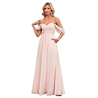 Sweetheart Bridesmaid Dresses with Pockets A-Line Long Chiffon Formal Party Dresses with Slit HS015