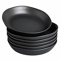 AmorArc 8.3'' Ceramic Pasta Bowls, 28oz Stoneware Bowls Set of 6 for Kitchen, Oven, Microwave&Dishwasher Safe Bowls with Wavy Rim for Pasta Salad Meal, Matte Black