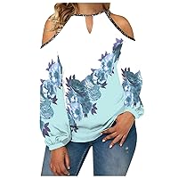 Womens Crewneck Sweatshirt Fashion Temperament Flower Off-shoulder T-shirt Casual Long Sleeve Color Top Pullover