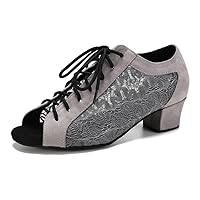 Women's Lace-up Latin Dance Shoes Low Heel Open Toe Ballroom Salsa Dance Practice Shoes Suede Sole