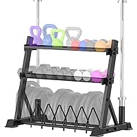 Dumbbell Rack 3-Tier Weight Plate Rack Storage Stand for Dumbbell/Kettlebell/Weight Plate and Curl Bar