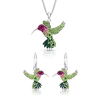 BLING BIJOUX Colorful Crystal Flying Hummingbird Earrings and Pendant Necklace Never Rust 925 Sterling Silver Natural and Hypoallergenic Chain with Breathtaking Gift Box for a Special Moment of Love