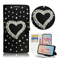 STENES Bling Wallet Phone Case Compatible with Samsung Galaxy S21 Case - Stylish - 3D Handmade Heart Design Magnetic Wallet Stand Leather Cover Case - Black