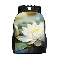 Laptop Backpack for Women Men Lightweight Daypack With Side Mesh Pockets White Flowers Backpacks