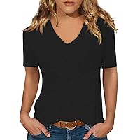 Ladies Short Sleeve Dressy Tshirt Printed Casual Tops Plus Size Fashion Blouse Daily V-Neck Women's Summer Tunic