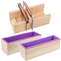 Loaf Soap Making Cutting Kit,Silicone Soap Making Liner Adjustable Wood Box with Stainless Steel Wavy+Straight Cutter for DIY Soap Making