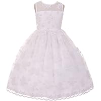 Flower Girl Dress Lace Throughout Pearls Deco Bodice for Communion & Pageant