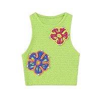 Crochet Tank Top With Floral Appliques Summer Clothing Sweater Vest Women Casual Waistcoat Wear