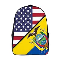 American and Ecuador Flag 16 Inch Backpack Adjustable Strap Daypack Double Shoulder Backpack Business Laptop Backpack for Hiking Travel