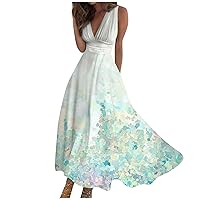 Maxi Dress Ladies Loose Sleeveless Outdoor V Neck Womens Weekend Floral Print 2024 Line Summer Swing Streetwear