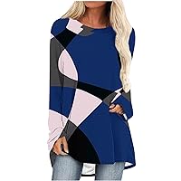 Womens Long Sleeve T Shirts Crew Neck Pullover Sweatshirt Geometry Printed Raglan Fall Casual Tunic Tops Dressy Blouses