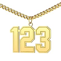 FindChic Sports Jersey Number 0 to 9 Necklaces for Men Boys Stainless Steel/ 18K Gold Plated/Black Custom 00-999 2/3 Digits Number Pendant Personalized Jewelry, with Gift Box