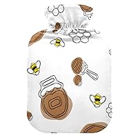 Hot Water Bottles with Cover Bee Honey Dipper Honeycomb Hot Water Bag for Pain Relief, Cramps Injuries, Water Heating Pad 2 Liter