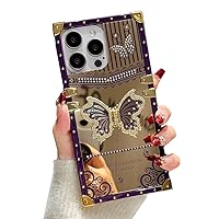 for iPhone 11 Case with Kickstand, Aesthetic Glitter Square Diamond Butterfly Bracket Stand Holder Mirror Girly Women Shockproof Cover for iPhone 11 (Purple, for iPhone 11)