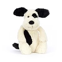 Jellycat Bashful Black and Cream Puppy Stuffed Animal, Medium, 12 inches