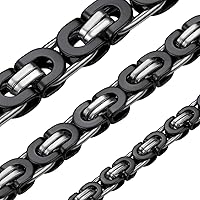 ChainsHouse Flat Byzantine Chain Link Necklace for Men Women, 6mm/8mm/10mm Width, 18-30inch Length, 316L Stainless Steel/18K Real Gold Plated Mens Bracelet Jewelry