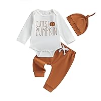 My First Halloween Baby Boy Girl Outfits Newborn Cutest Pumpkin Romper Pants Hat Set Infant Halloween Clothes (White, 3-6 Months)