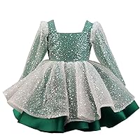 Mollybridal 2024 Cute Pearl Long Sleeves Ball Gown Little Girls Pageant Prom Dresses Knee Length Ruched Kids