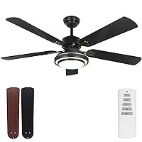 hykolity 52 Inch Ceiling Fans with Lights (Integrated LED) Remote Control, Reversible Motor and Blades, ETL Listed, for Patio Living Room, Bedroom, Office - Black (5-Blades)