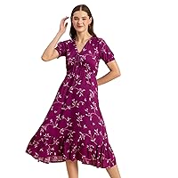 Women’s Printed Summer Dress, V-Neck Ruffled Viscose Midi Dress, Sundress