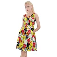 CowCow Womens Knee Length Skater Dress with Pockets Lovely Cats Pattern Stretch Skater Dress, XS-5XL