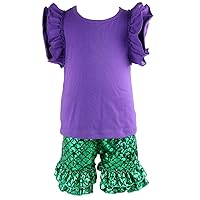 wennikids Baby Girls Scale Mermaid Outfits Set Ruffle Short Pants Set