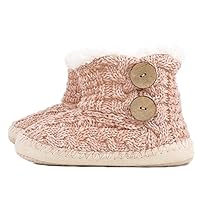 Womens Cable Knit Faux Shearling Fur Lined Bootie Slippers House Shoes Fluffy Soft Warm Slip On Anti-Skid Cozy Plush Cute Slipper Booties Boots
