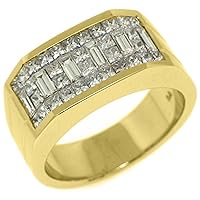 18k Yellow Gold Mens Invisible Set Princess & Baguette Diamond Ring 2 Carats