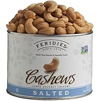 FERIDIES Jumbo Lightly Salted Cashews - 18oz Vacuum Sealed Tin - GMO Free and Kosher