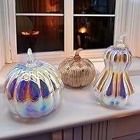 Pack of 3 Mercury Glass Pumpkin with Light with Timer