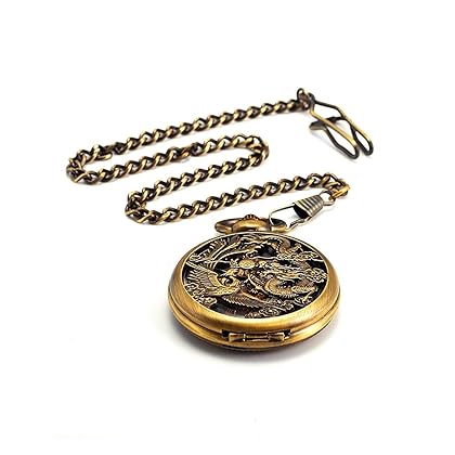 Carrie Hughes Men’s Vintage Lucky Dragon Phoenix Steampunk Mechanical Pocket Watch with Chain CH223