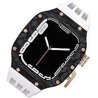 Carbon Fiber Watch Case Sport Fluorine Rubber Strap，For Apple Watch 8/7 6/5/SE/4 44mm 45mm，Luxury Titanium Frame Breathable Exercise Band Women and Men Watch Band Mod Kit