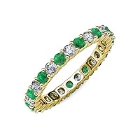 3mm Round Emerald & Diamond 1.80 ctw-2.16 ctw Common Prong Women Eternity Ring Stackable 14K Gold