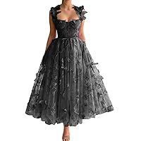 3D Butterflies Tulle Prom Dress Tea Length Formal Princess Dress for Women 2024 Trendy