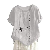 Short Sleeve Shirt Women Cotton Linen Tops Plus Size Fashion Printed Pullover Summer Plus Size Blouse Tees Tshirt