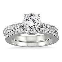 AGS Certified 1 1/2 Carat TW Pave Diamond Bridal Set in 14K White Gold (J-K Color, I2-I3 Clarity)