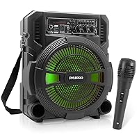 Pyle Portable Bluetooth PA Speaker System - 600W Rechargeable Wireless Outdoor Bluetooth Speaker Portable PA System w/Microphone in, Party Lights, USB SD Card Reader, FM Radio - Wired Mic PSBT62A