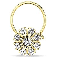 14K Yellow Gold Plated 925 Sterling Silver Round Cut D/VVS1 Diamond Flower Nose Pin for Women's & Girl's