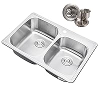 33 Inch Top-mount / Drop-in Stainless Steel 60/40 Double Bowl Kitchen Sink - 18 Gauge