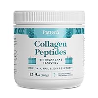 Pattern Wellness Collagen Peptides Powder (Type I & III) - Hair, Nails, Skin and Joint Health - Grass Fed & Pasture Raised - Hydrolyzed Collagen, Non-GMO, Dairy Free, & Keto - Birthday Cake (13 Oz)
