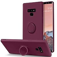 Telaso Samsung Galaxy Note 9 Case, Slim Liquid Silicone | Kickstand with 360° Ring Holder | Support Car Mount Shockproof Protective Galaxy Note 9 Phone Case Cover for Girls Women, Wine Red
