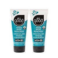 All Good Sport Mineral Sunscreen Lotion - Coral Reef Friendly, Water & Sweat Resistant, Face & Body, UVA/UVB Broad Spectrum SPF 30+ (3 oz)(2-Pack)