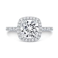Kiara Gems 2.80 CT Cushion Diamond Moissanite Engagement Ring Wedding Ring Eternity Band Vintage Solitaire Halo Hidden Prong Silver Jewelry Anniversary Promise Ring