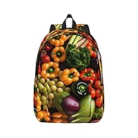 Variety Fresh Vegetables Fruits Print Canvas Laptop Backpack Outdoor Casual Travel Bag Daypack Book Bag For Men Women
